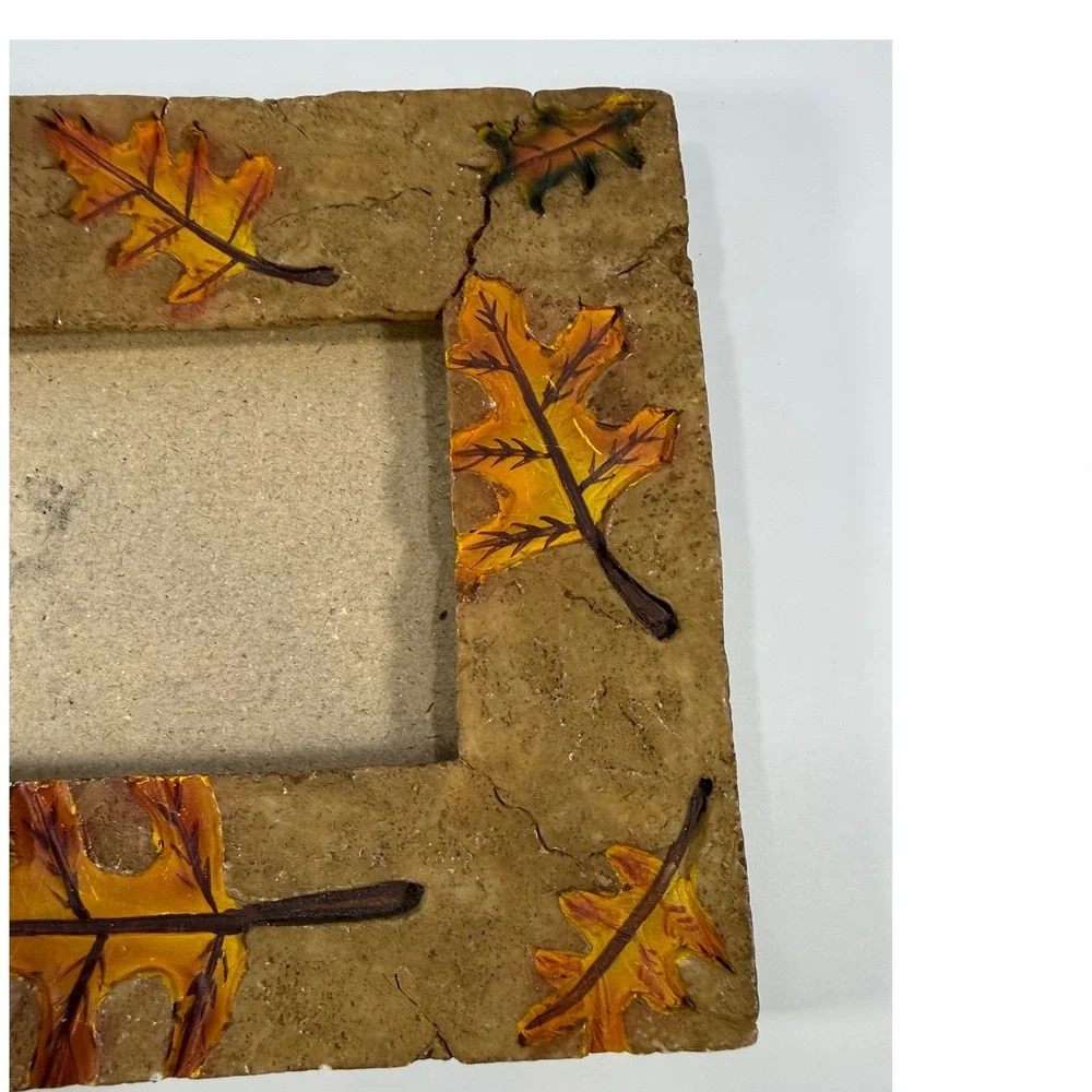Fall Leaf Stone Picture Frame Home Decor 5x7 Tan Rustic Autumn Cottagecore